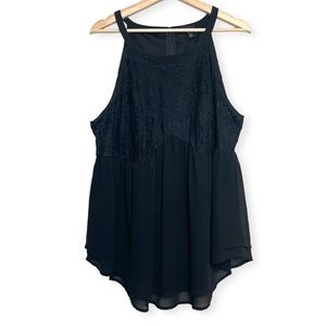 Torrid Plus Size Lace Bodice Curved Babydoll Zip Back Sleeveless Blouse Size 1x